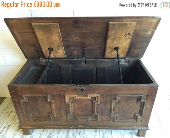 VALENTINE Sale 1800s English Solid Oak Chest Coffer - Stunning!