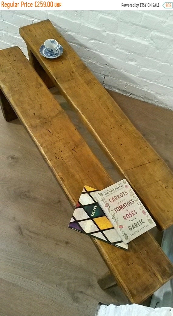 Xmas Sale PAIR 5ft CHUNKY Solid Rustic Vintage Reclaimed Pine Plank Dining Table BENCHES - Village Orchard Furniture