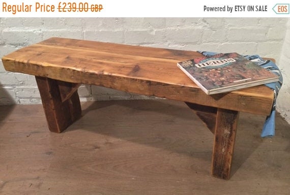 Xmas SALE 4ft HandMade 1800s Solid Rustic Wood Reclaimed Pine Coffee Table Vintage Bench - Village Orchard Furniture