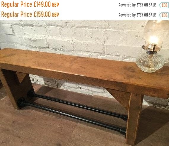 JAN SALE 3ft Old English Industrial Black Scaffold Steel Pipe Rustic Reclaimed Pine Table Shoe Rack Shelf Bench - Village Orchard Furniture