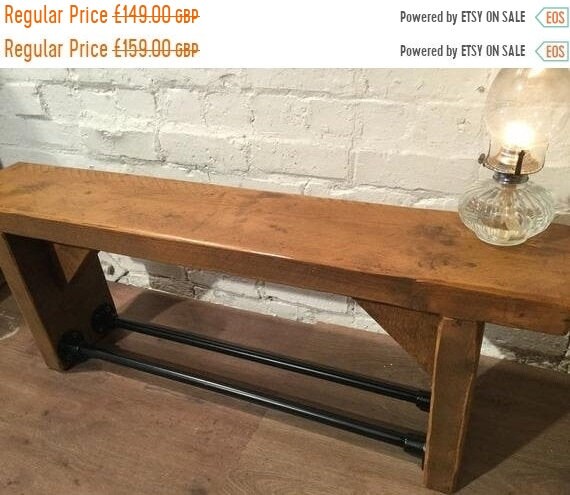 VALENTINE Sale 3ft Old English Industrial Black Scaffold Steel Pipe Rustic Reclaimed Pine Table Shoe Rack Shelf Bench - Village Orchard Furn