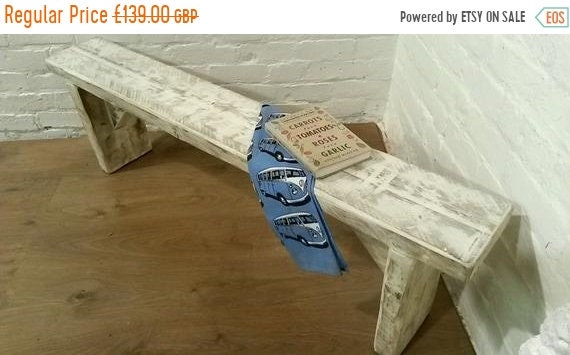 Bonfire Sale / FREE DELIVERY! Chunky Hand Made Solid Wood Pine White Wash Dining Chair Bench *Bespoke - Built To Last*