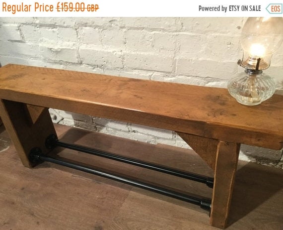 June Sale FREE Delivery! Industrial Black Scaffold Steel Pipe Rustic Reclaimed Pine Table Shoe Rack Shelf BENCH - Village Orchard Furniture