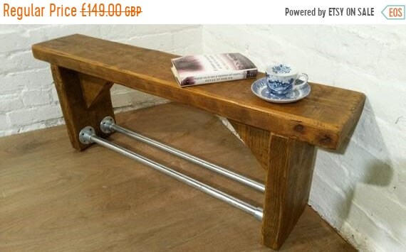 8 SALE 8 FREE Delivery! Industrial Scaffold Steel Pipe Rustic Reclaimed Pine Table Shoe Rack Shelf BENCH - Village Orchard Furniture