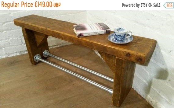 HUGE Sale FREE Delivery! Industrial Scaffold Steel Pipe Rustic Reclaimed Pine Table Shoe Rack Shelf BENCH - Village Orchard Furniture
