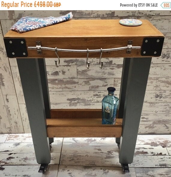 New Year Sale Painted F&B Solid OAK Butchers Block Hand Made Country Chunky Compact Kitchen Island Trolley