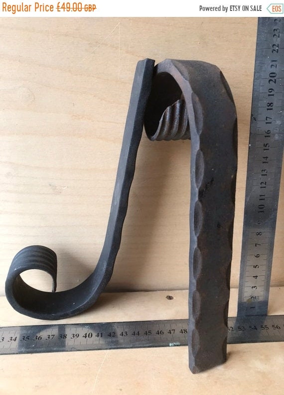 Sept Sale Original 20th C English Hand Forged Blacksmith Made Decorative Finial for Front of Bookcase / Kitchen Island x2