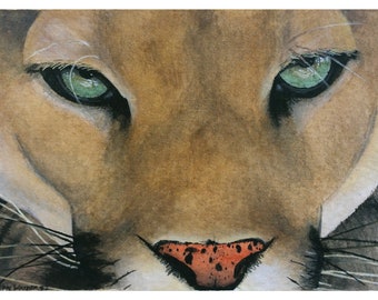 Puma - Archival Giclée Print of Original Painting, Mountain Lion, Cougar, Portrait, Close-up