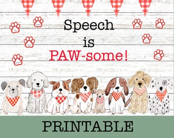 Speech Therapy Dog Bulletin Board Kit, Gingham Decor (Digital Download)