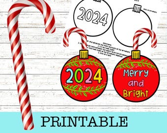 Candy Cane DIY Ornament Crafts for Teachers, Student, Parent Gifts, 2024, No prep teacher gifts, Coloring Craft Activity for Christmas