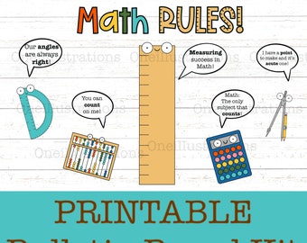 Math Rules Bulletin Board and Door Decor kit for Math, Geometry, Algebra teachers, Math Clip art, Calculator, Abacus, Ruler, Protractor