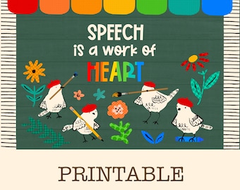 Speech is a work of HEART Speech therapy Bulletin Board Kit, Valentine’s Day Bulletin Board, Classroom Decor, Door Decor, Wall Art, Rainbow