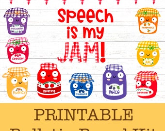 Speech is my JAM Speech Therapy Bulletin Board/Door Decor Kit for Valentine’s Day, Spring, Classroom Wall Art for SLPs, Cute gingham jam
