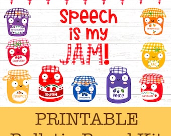 Speech is my JAM Speech Therapy Bulletin Board/Door Decor Kit for Summer, Spring, Classroom Wall Art for SLPs, Cute gingham jam, cottagecore