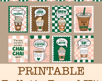 Coffee Shop Growth Mindset Classroom Poster Bulletin Board Kit, high-quality wall art, Positive Thinking Coffee puns with Checkerboard Boho