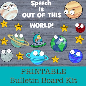 Speech Therapy Bulletin Board Kit, Speech is Out of This World!,Speech Modalities Classroom Decor, Door Decor, Bonus: Ice breaker activity