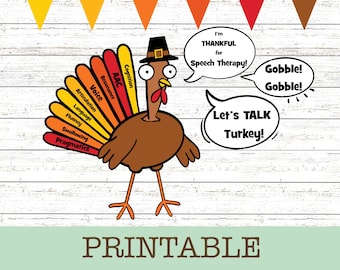 Speech Therapy Thanksgiving Bulletin Board Kit, Classroom Decor, Door Decor, Fall, Turkey, Scope of Practice, Digital wall art