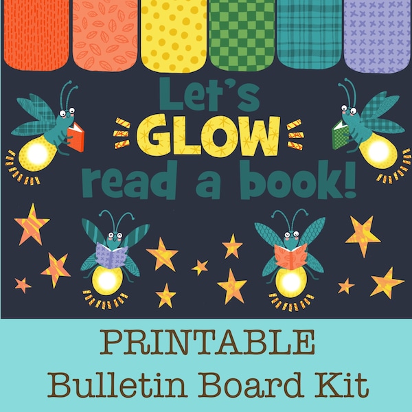 Let’s GLOW Read a Book Bulletin Board/Door Decor, Classroom wall art kit, Literacy, Reading, Media Center, Book Fair, Read Across America