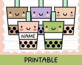 Boba and Matcha tea PRINTABLE PDF Student Name Plate for RA College Dorm Room Door Decs, Classroom Door Decs, Bulletin Board, or Desk Label