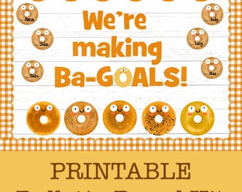 We’re making Ba-GOALS! Goal setting Bulletin Board and Door Decor kit with Craft and Activity, Back to school, New Year’s resolution, Bagels