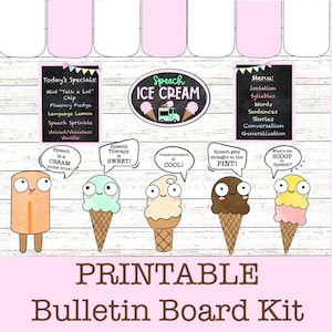 Speech Therapy Ice Cream Shop Room Decor Bulletin Board Kit, Summer, Classroom/Door Decor, SLP, Speech Pathology, Pastel Vintage Wall Art