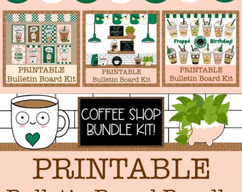 Coffee Shop Theme Bulletin Board BUNDLE: Coffee Shop Printable Decor, Coffee Shop Growth Mindset Posters/Wall Art, Frappé Birthday Display