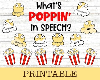 What’s POPPIN’ in Speech Therapy Popcorn Themed Bulletin Board Kit, Digital