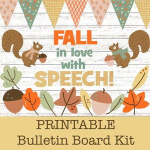 Speech Therapy Room Decor Fall Bulletin Board Kit, Door Decor, Squirrel Cottagecore SLP Wall Art