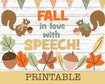 Fall Speech Therapy Bulletin Board Kit, Squirrel Cottagecore Decor (Digital Download)