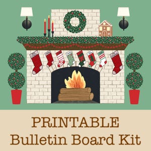 Kit de tablón de anuncios navideño acogedor con chimenea y decoración para calcetines (descarga digital)