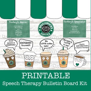 Speech Therapy Coffee Shop Room Decor Back to School Bulletin Board Kit, Door Decor, Wall Art