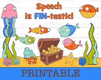 Speech Therapy is FIN-tastic Bulletin Board and Door Decor Kit, Ocean Under the Sea Fish Beach themed Back to School Summer Classroom Decor