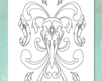 All-Seeing Raven Skull Printable Colouring Page