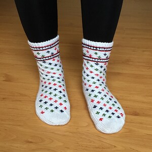 Hand Knit Women Slippers, White Traditional Socks, Special Cuffs