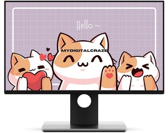 Cute Cat Desktop Wallpaper, MacBook Wallpaper, Laptop Wallpaper, Kawaii Love Aesthetic Background Theme for Windows PC