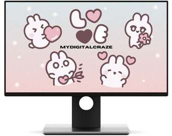 Cute Kawaii Bunny Desktop Wallpaper, MacBook Wallpaper, Funky Wallpaper, Fun Love Aesthetic Background Theme Digital Download