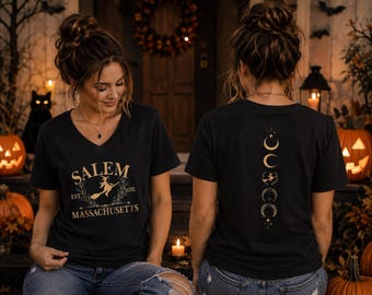 Salem 1692 Cute Witch Shirt | Salem Mass Moon Phase Tee for Women | Wiccan Shirt | Witchy Gifts for Her