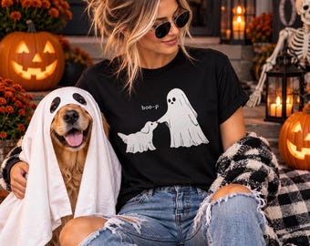 Boo-p Ghost Shirt | Boop Dog Shirt | Boo-p Dog Shirt | Cute Halloween Dog Ghost Tee | Funny Nose Boo-p Ghost Dog Shirt