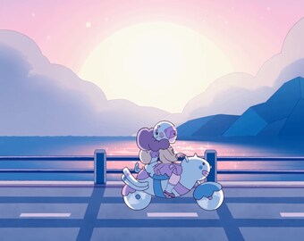 Cute Bee and Puppycat Desktop Wallpaper, MacBook Wallpaper, Desktop Organizer, Laptop Wallpaper, Fun Aesthetic Background Theme