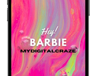 Cute Barbie PNG iPhone Wallpaper, Marble Wallpaper, iOS 14 Aesthetic, Fun Pink Tablet iPad Android Background Theme