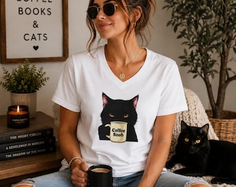 Kitty Shirt | Coffee Barista Shirt | Coffee Snob Black Cat Face T-Shirt | Funny Sarcasm Tee | Womens Cat Shirt | Cute Coffee Lover Present
