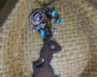 Cowgirl Key Chain or Purse Charm with Turquoise dangles and Charms