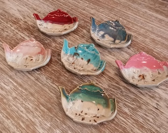 Colorful Pottery Teabag Holder, Handmade Stoneware Rest