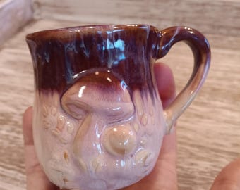 Handmade Mushroom Mug, Purple Merlot Pink Glazed Pottery, 6oz Cappuccino Tea Cup