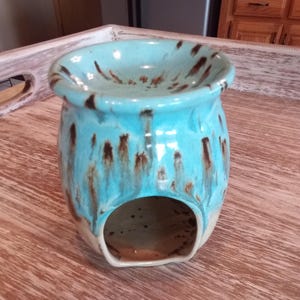 Handmade Teal Pottery Candle Wax Warmer Kit, USA