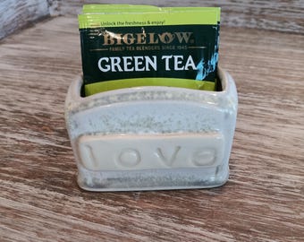 Handmade Stoneware Tea Bag Holder, Sweetener Packet Organizer, LOVE Decor