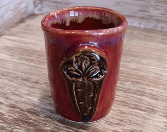 Handmade Red Pottery Mug, Carrot Decor
