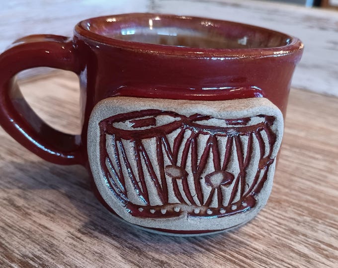 Red Drummer Espresso Mug, Wheel Thrown USA, 5oz