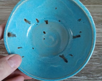 Handmade Teal Stoneware Bowl, Olive Dish, USA Made