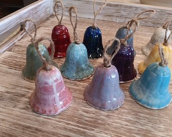 Handmade Colorful Ceramic Bells, Boho Windchime, USA Made